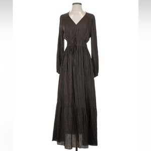 NWT Grade and Gather Tiered Satin Moss Long Sleeve Silky Maxi Dress Size Small